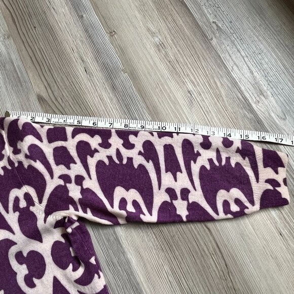 J. Crew Purple & White Merino Wool Cardigan with 3/4 Sleeves, Size Large - Picture 8 of 9